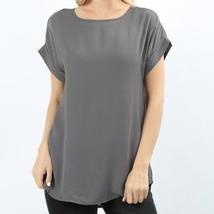 NWT MID GREY SHORT CUFF SLEEVE TOP